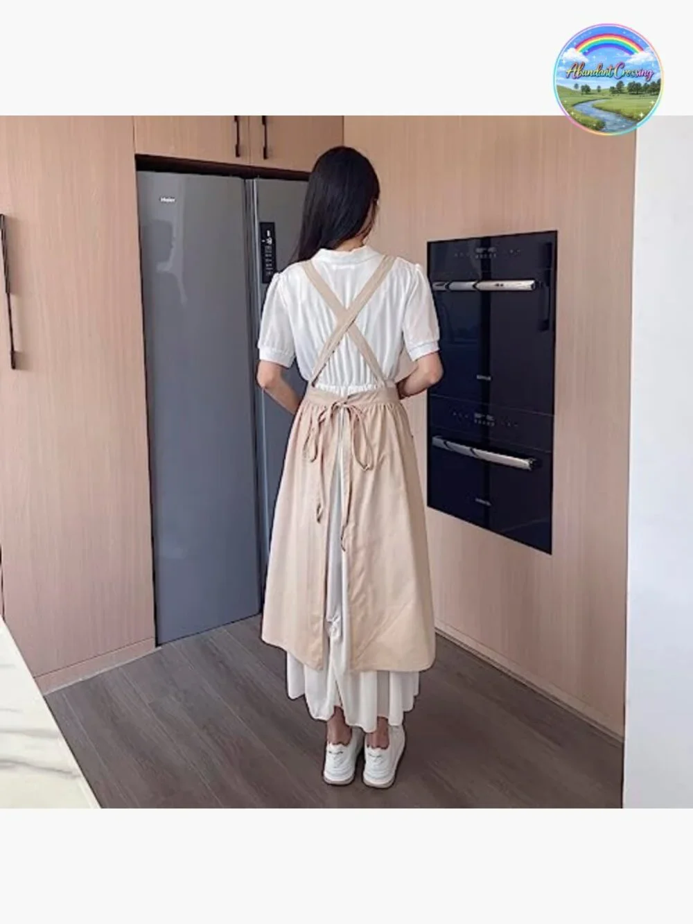 Cotton Linen Cross Back Apron Dress with Pockets Adjustable Waist Ties Soft